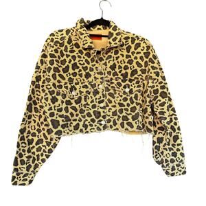 Signature 8 Jacket Womens S/M Leopard Print Cropped Denim Raw Hem Trucker